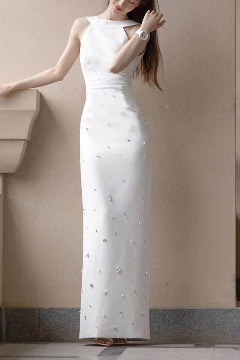 Sheath-Column Floor Length Satin Wedding Dress 796064155426 - COCOMELODY